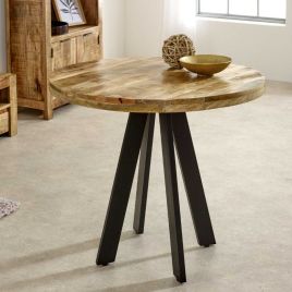 Powell Black Metal Legs Round Dining Table 4 Seater - Natural Wood
