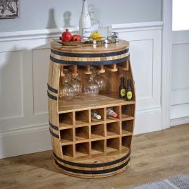 Powell Solid Dark Wood Barrel Wine Sideboard - Natural Wood
