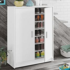 Crowther 2 Door Shoe Large Cabinet with 6 Shelves - Grey and White