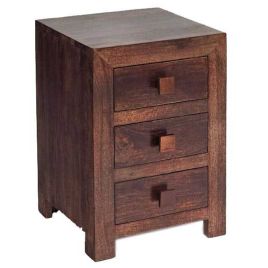 Bedside Table - STELLA 3 Drawer Nightstand Walnut 42cm