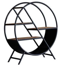 Michelle Industrial Style Round Open Bookcase with Natural Hardwood and Iron Frame