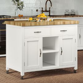 Briley Kitchen Island with Butchers Block - White