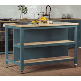 Briley Oak Inlaid Black Granite Top Kitchen Island with Open Breakfast Bar - Blue
