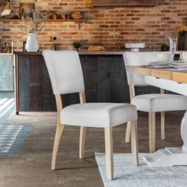 SAGARO Wool Fabric Oak Wooden Dining Chair Set of 2 - Natural