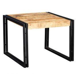 Michelle  Industrial Style Small Coffee Table with Natural Hardwood and Iron Edges