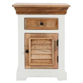 Bedside Table - DEACON Nightstand White and Natural Finish 60cm