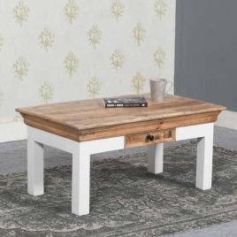 Deacon Solid Mango Wood Coffee Table With Drawer - White and Natural Finish