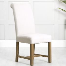 RITARO II Wool Fabric Scroll Oak Dining Chair Set of 2 - Natural