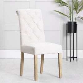 FICARO Fabric Curved Oak Dining Chair Set of 2 - Natural