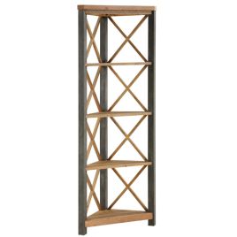 Doyle Elegance Steel Frame Large Corner Bookcase with 4 Shelves - Natural Wood