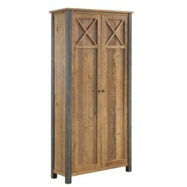 Doyle Elegance Steel Frame 2 Door Display Cabinet with 5 Shelves - Natural Wood