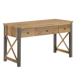 Doyle Rustic Cross Design Frame Computer Desk with Three Drawers - Natural Wood