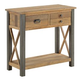 Doyle Elegance Rustic 3 Drawer Console Table with Open Shelf - Natural Wood