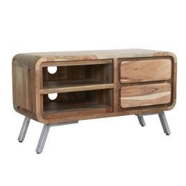 Fiona Metal Legs Unique Retro Style Wooden Medium TV Cabinet with Drawers and Open Shelves