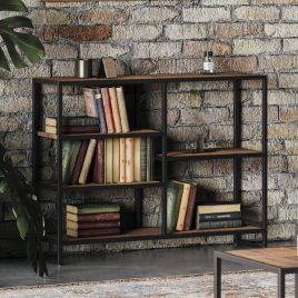 Hayley Metal Frame Reclaimed Wood Low Open Shelf Bookcase