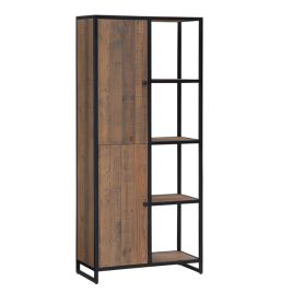 Hayley Metal Frame Reclaimed Wood Tall Bookcase with 2 Door and Open Shelf