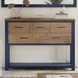 Splatter of Blue Small Console Table with 5 Drawer
