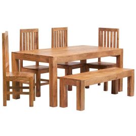 Stella Light Mango Wood 6 FT Dining Set With Wooden Chairs - Matt Finish