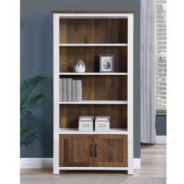 Splatter Reclaimed Wood Large Open Bookcase with 2 Door and 4 Shelves - White