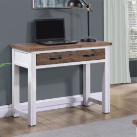 Splatter Reclaimed Wood Computer Desk with Pull Out Keyboard Tray - White