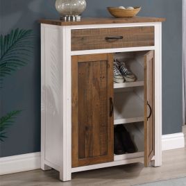 Splatter Reclaimed Wood Shoe Cabinet with Door and Drawer - White