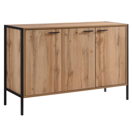 Wenatchee 3-Door Oak Effect Shoe Cabinet with Black Metal Frame - Stylish Storage