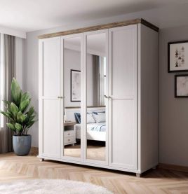Portugal 20 - 4 Door Wardrobe 200cm - White with Oak Lefkas