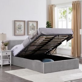 Montana Ottoman Gas Lift Struts Light Grey Woollen Effect Fabric - 5ft Kingsize Bed