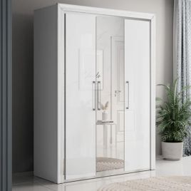 Wardrobe - ANALDA 3 Door Mirrored Wardrobe White 155cm