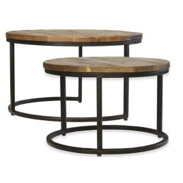 Barnsley Set of 2 Black Industrial Mango Wood Round Coffee Table - Brown