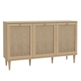 Collins Solid Wood Legs 3 Door Sideboard - Rattan Effect