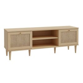 Collins Solid Wood Legs 2 Door Tv Table with Shelf - Rattan Effect
