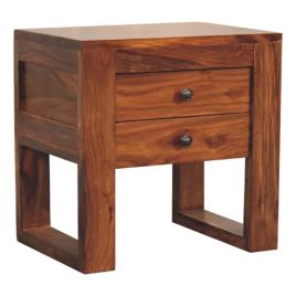 Bedside Table - CROMER 2 Drawer Nightstand Honey 40cm