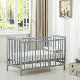 Classic Solid Pine Wood Baby Cot Crib With Water Repellent Mattress - Grey