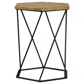 Tracey Industrial Hexagonal Side End Lamp Table - Light Wood Tone
