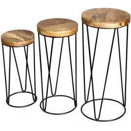 Tracey Industrial Set of 3 Side End Table - Light Wood Tone
