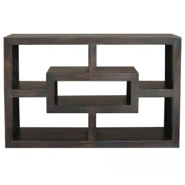 Dennis Solid Wood Straight Media Unit 110cm with Seven Shelves - Walnut