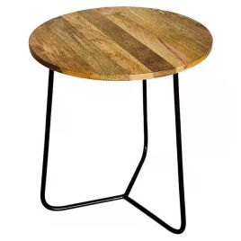 Tracey Industrial 45cm Round Iron Leg Mango Top Side Table - Light Wood Tone