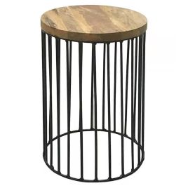 Tracey Industrial 30cm Round Iron Leg Mango Top - Light Wood Tone