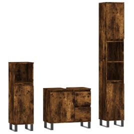 3 Pcs Bathroom Furniture Set Smoked Oak Engineered Wood