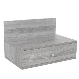 ASHBOURNE Medium Wide Wood Bedside Cabinet Pair Wall-Mounted 1 Drawer - Grey Oak Effect