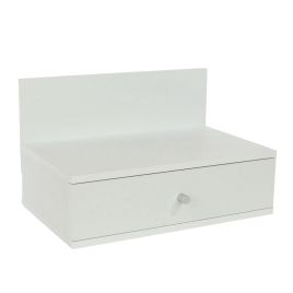 ASHBOURNE Medium Wide Wood Bedside Cabinet Pair Wall-Mounted 1 Drawer - White