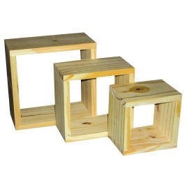RAVENO Wall Cube Set Wood Wall Display Shelf 3 Piece Storage - Natural Wood