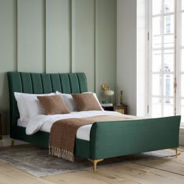 Clover Modern Design Green Velvet Gold Feets Bed - Small Double 4ft