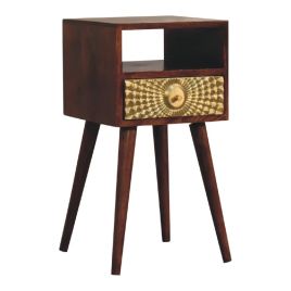 Bedside Table - TIVERTON Nightstand Chestnut and Brass Inlay 30cm