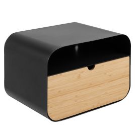 Bedside Table - JOLIET Wall Mounted Nightstand Black and Bamboo 35cm