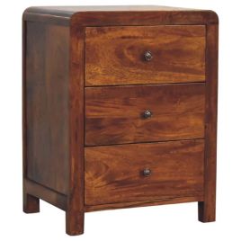 Bedside Table - WAVE 3 Drawer Nightstand Chestnut 45cm