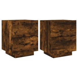 Bedside Table - CLARA 2 Piece Nightstand Smoked Oak 45cm