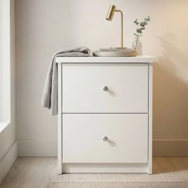 WEXFORD Narrow Solid Wood Bedside Table 2 Drawers - White