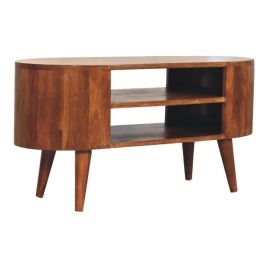 Solid Mango Wood Media Unit with Minimalist Design and Two Open Shelves